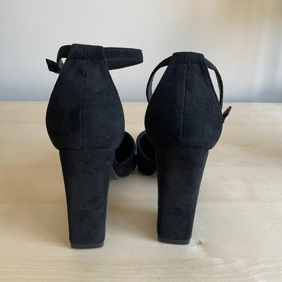 Black Suede Chunky Heels - Picture 2 of 4